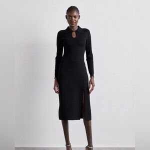 The Kooples keyhole-neckline button-cuff midi dress